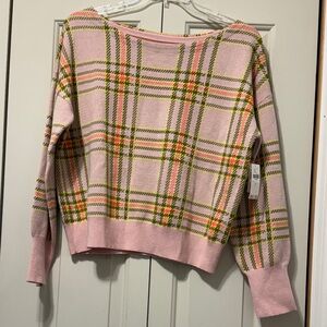 Maeve  Anthropologie Plaid Pink Sweater